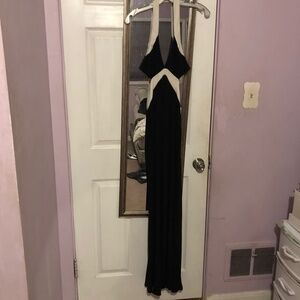 Classy Formal Black & White Maxi Dress with slit : Perfect Elegant minimalistic
